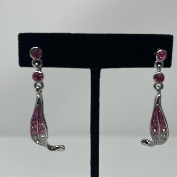 Rose Pink Gemstone and Silver-Toned Statement Necklace/Earring set. New, no tags - Picture 7 of 7